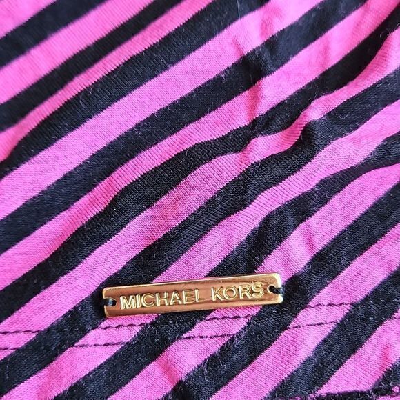 Michael Kors Pink & Black Diagonal Stripe Long Sleeve Blouse Sz L - Picture 6 of 12